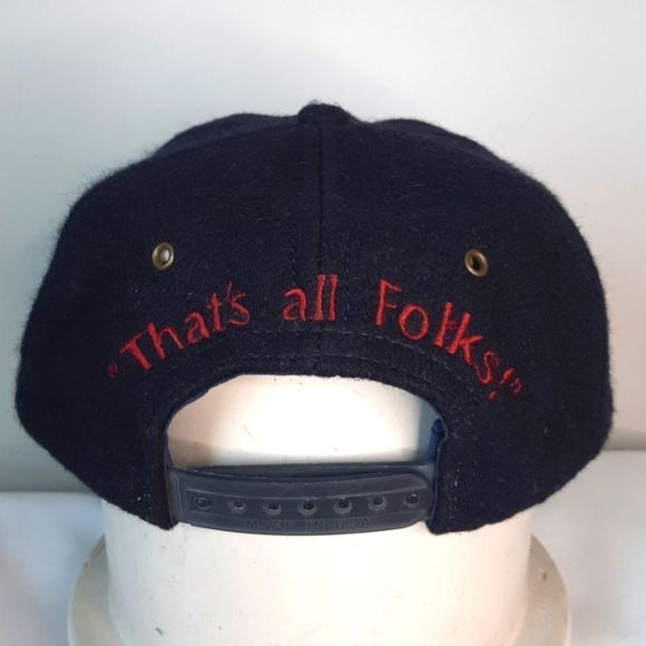 ACME Warner Brothers Looney Tunes Snapback Hat Navy Blue Wool Vintage 19… - Picture 3 of 9